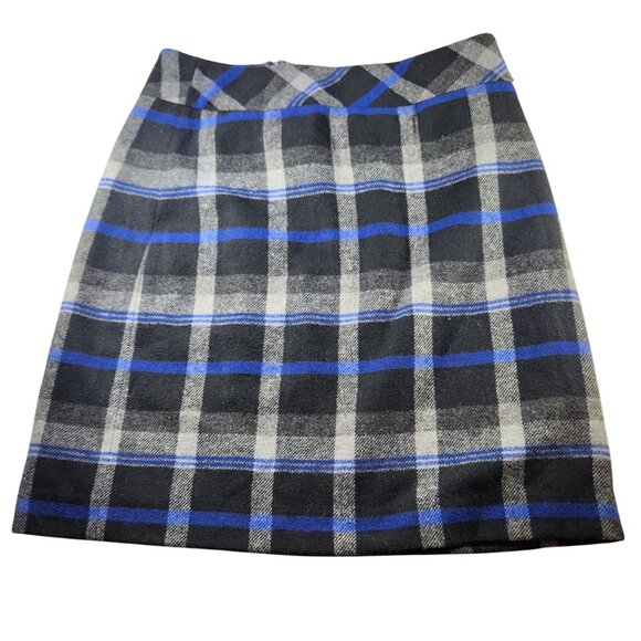 Talbots skirt Plaid Wool Blend Pencil Sz 10 Black Gray Blue career professional - Picture 1 of 6
